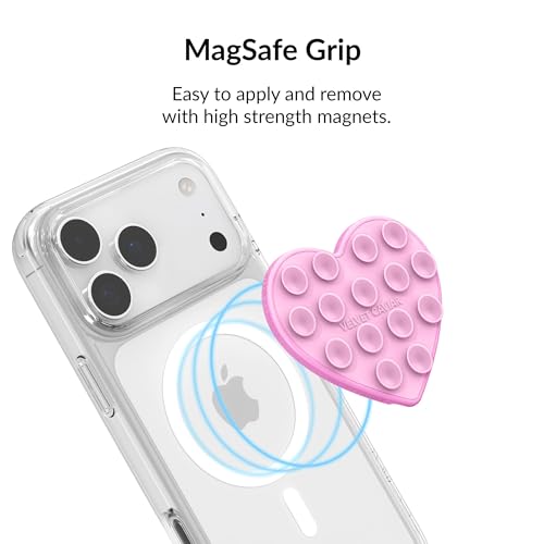 Velvet Caviar Suction Cup Phone Case Mount Compatible with MagSafe Devices Only - Magnetic Silicone Sticky Phone Grip Holder for iPhone Back of Phone - Mirror Gripper (Pink Sugar Heart) - color: Pink Sugar Heart