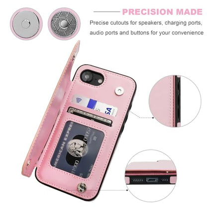 ONETOP for iPhone 17e/16e Wallet Case with Credit Card Holder,Pink | Kickstand,ID/Cash Holder,Case Wallet with Card Slots,Double Magnetic Clasp,Durable PU Leather Shockproof Cover for Women Men - color: Pink