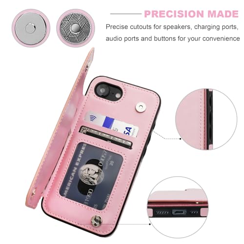 ONETOP for iPhone 17e/16e Wallet Case with Credit Card Holder,Pink | Kickstand,ID/Cash Holder,Case Wallet with Card Slots,Double Magnetic Clasp,Durable PU Leather Shockproof Cover for Women Men - color: Pink