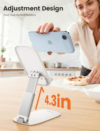 Lamicall Ultra-Thin Cell Phone Stand, Foldable Cellphone Holder for Desk - color: B-White