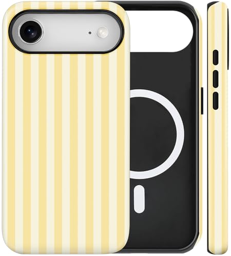 Magnetic for iPhone 17 Air Case Cute Stripes Phone Case, Yellow | Aesthetic Striped Shockproof Slim TPU and Hard PC Protective Phone Cover Compatible with MagSafe Designed for Women Girls - color: Yellow, size: iPhone 17 Air