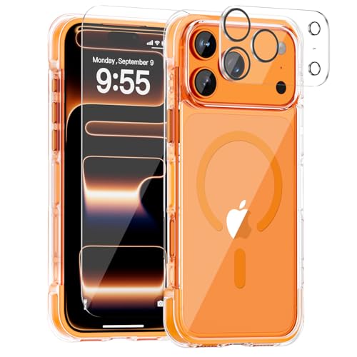 for iPhone 17 Pro Max Case with Tempered Glass & Lens Protectors, Compatible with MagSafe, Military-Grade 4-Corner Airbag Protection, Strong N52 Magnets, Anti-Yellowing Clear Case - color: Clear-Airbag, size: iPhone 17 Pro Max