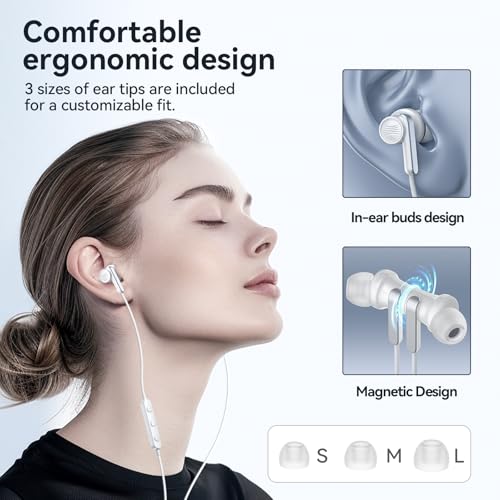 USB C Headphones for iPhone 17 16 Pro Max Samsung Galaxy S26 S25 S24 Ultra - color: White