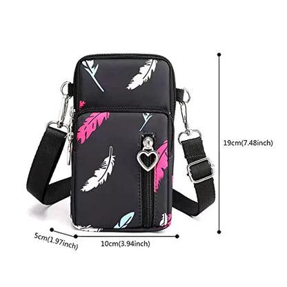 Women Crossbody Cell Phone Purse Case Armband Bag for iPhone 12 13 Mini 14 15 Plus 11 Pro Max Google Pixel 6a 7a 8a 6 7 8 Pro - color: Black-feather