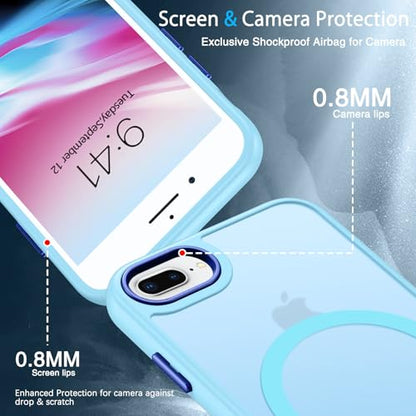 DUEDUE for iPhone 8 Plus Case, iPhone 7 Plus Case Magnetic[Compatible with Magsafe], Translucent Matte Back Protective Cover Shockproof Phone Case for iPhone 7 Plus/8 Plus, Light Blue - color: Light Blue
