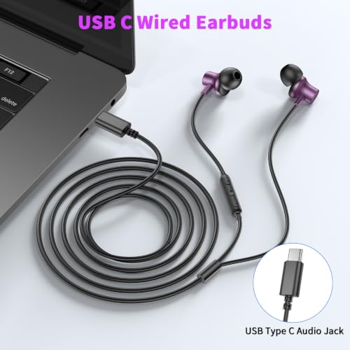 USB C Earbuds for iPhone 18 Pro Max 17 16 15 Headphone Wired,Purple - color: Purple