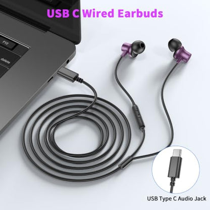 USB C Earbuds for iPhone 18 Pro Max 17 16 15 Headphone Wired,Purple - color: Purple