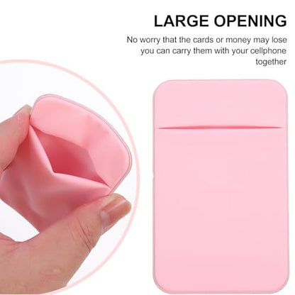 Uonlytech 2pcs Adhesive Phone Wallet Card Holder Stick-on Mobile Phone Back Pocket for Credit Cards, Elastic Stretch Fabric, Light Pink, Compatible with Smartphones for Everyday Use