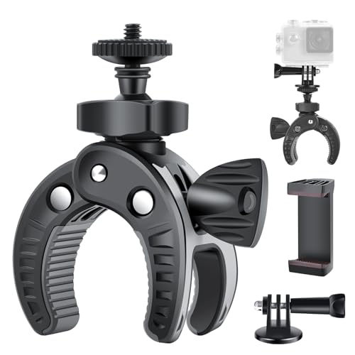 UTEBIT Camera Mount Clamp, 360° Ballhead with 1/4" Thread Holes, Black - color: Black
