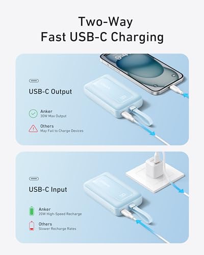 Anker Zolo Power Bank,20,000mAh 30W Portable Charger with Built-in USB-C - color: Pink, size: 20000 MAh