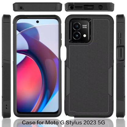 for Moto G Stylus 2023 5G Case Dual Layer Hard Shockproof Protective Case with Tempered Glass Screen Protector Heavy Duty Hybrid Full Body Anti-Scratch Anti-Slip Phone Cover Black - color: Moto G Stylus 2023 5G