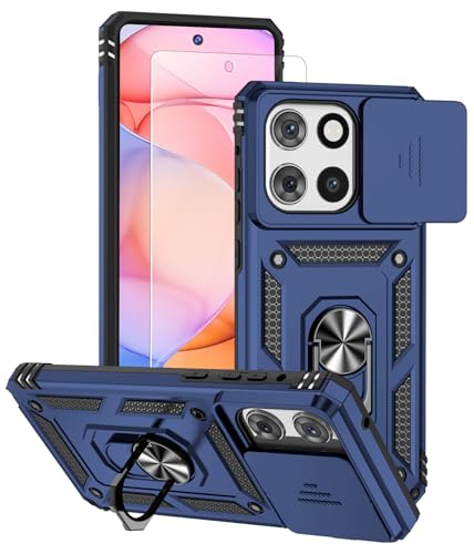 Case Phone for Motorola Moto G Stylus 2025/2026 Case 5G with Tempered Glass Screen Protector, Built in Camera Lens Cover and Ring Holder Kickstand, Soft TPU Hard Back (Kickstand-Navy Blue) - color: Kickstand-Navy Blue, size: Moto G Stylus 2025/2026