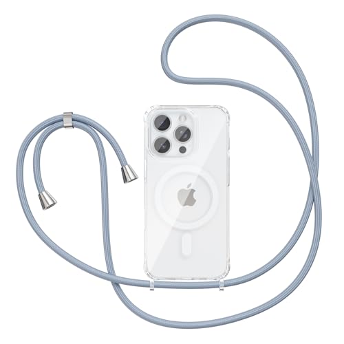 Magnetic Case for iPhone 16 Pro Max 6.9" Clear Crossbody Case with Adjustable Shoulder Neck Lanyard Strap,Compatible with Magsafe,Soft Slim Bumper Shockproof Protective Phone Cover-Blue - color: Blue, size: iPhone 16 Pro Max