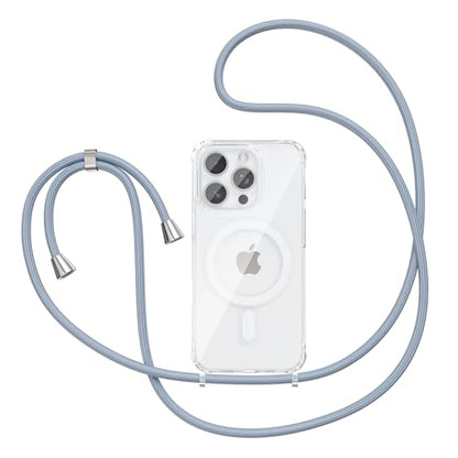 Magnetic Case for iPhone 16 Pro 6.3" Clear Crossbody Case with Adjustable Shoulder Neck Lanyard Strap,Compatible with Magsafe,Soft Slim Bumper Shockproof Protective Phone Cover-Blue - color: Blue, size: iPhone 16 Pro