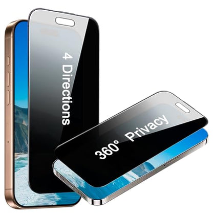 2 Pack 4 Way 360 Degree Privacy Screen Protector for iPhone 14 Pro Max/iPhone 15 Plus, 4 Directions Horizontal and Vertical All Around Anti Spy Tempered Glass Film, Face ID Sensitive - size: for iPhone 14 Pro Max 6.7"