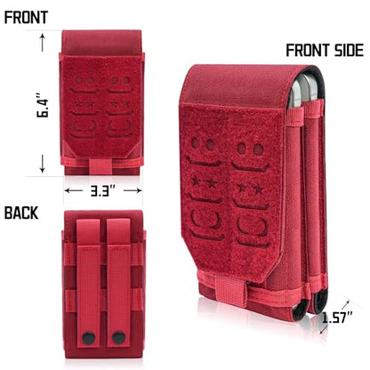 Molle Dual Cell Phone Pouch, Heavy Duty Waterproof Samll Tactical Dual Cell Phone Holder with US Flag Patch for 4.7"-6.7" (Dual RED) - color: DUAL RED