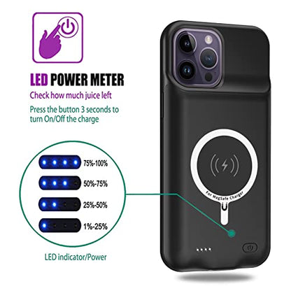 Wireless Charging Case for iPhone 14 Pro Max, 12000mAh High Capacity Portable Rechargeable Battery Case Qi Wireless Charging with iPhone 14 Pro Max (6.7 inch) Extended Battery Charger Cover (Black) - size: iPhone 14 Pro Max