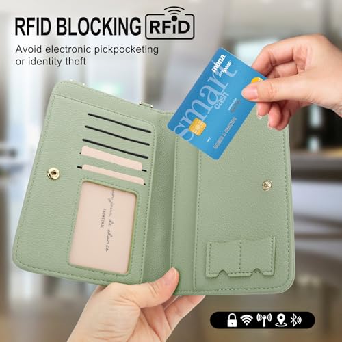 DOB SECHS Leather Passport Wallet Crossbody Phone Bag, RFID Blocking Passport Holder Credit Cards Case for Women - color: Green-2