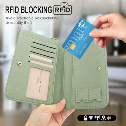 DOB SECHS Leather Passport Wallet Crossbody Phone Bag, RFID Blocking Passport Holder Credit Cards Case for Women - color: Green-2