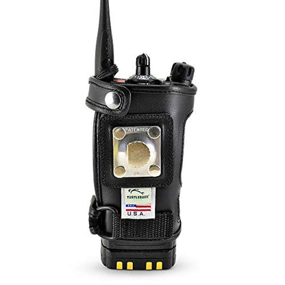Turtleback Radio Holster for Motorola APX6000 – 2024 Upgraded – Durable Leather Belt Radio Holster with Heavy-Duty Ratcheting 2.25" Belt Loop – All-Button Access – Fits Slim or Extended Battery - color: Black APX6000 Belt Loop