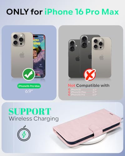 OCASE Compatible with iPhone 16 Pro Max Wallet Case, PU Leather Flip Folio Case with Card Holders RFID Blocking Kickstand [Shockproof TPU Inner Shell] Phone Cover 6.9 Inch 2024, Light Pink - color: Light Pink