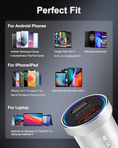 Car Port Charger For iPhone 17e 17 Pro Max Usb C Cigarette Lighter Adapter - color: Silver