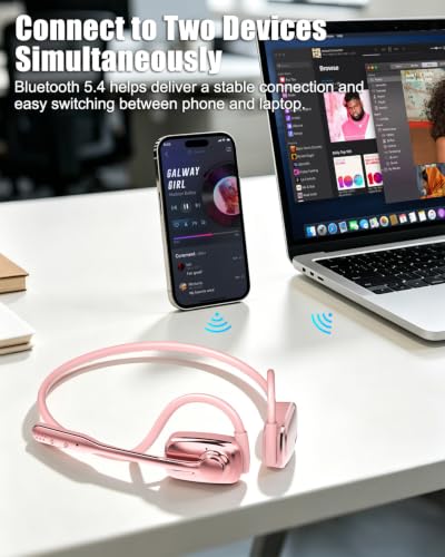Wireless Headset with Noise Cancelling Mic, Bluetooth V5.4 Headphones-Pink - color: Pink