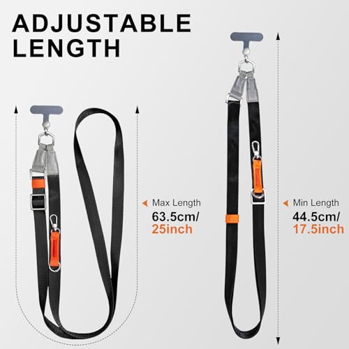 Phone Lanyard Crossbody, Adjustable Ergonomic Shoulder Phone Strap - color: Black