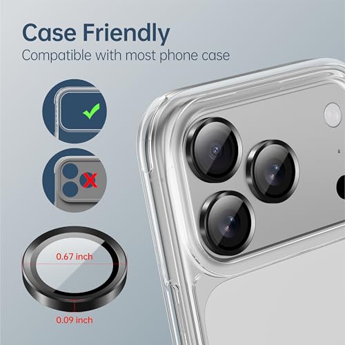 for iPhone 17 Pro Max Camera Lens Protector, 9H Tempered Glass, Black - color: Black