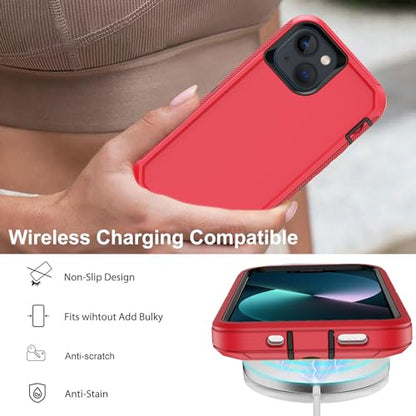 for iPhone 13 Case with 2 Screen Protector,Shockproof Drop Protection Full Body Heavy Duty 3 Layer Military Rugged Durable Phone Cover for Apple iPhone 13 6.1" (Red Black) - color: Red Black