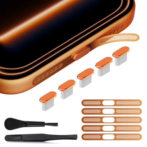 5PCS USB C Port Dust Plug & Speaker Dust Cover for iPhone 17 Pro Max - color: Orange