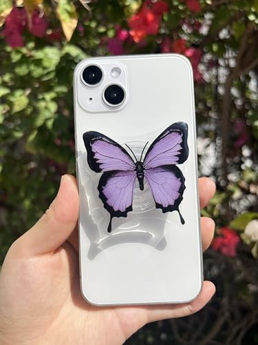 Butterfly Mobile Phone Grip, Clear Cell Phone Stand,Cell Phone Charms Accessory, Collapsible Handle Grip Holder for Kindle - color: Purple