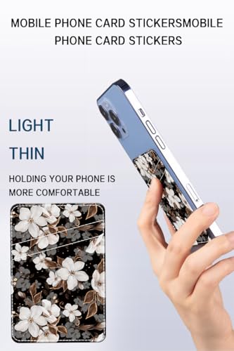 Phone Card Holder, Dual Pocket Leather Phone Wallet Adhesive Stick On, Cute Card Holder, Credit Card Holder for Phone Case Delicate White Flowers - color: Delicate White Flowers