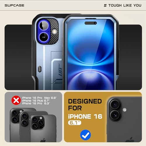 SUPCASE for iPhone 16 Case with Screen Protector & Kickstand, Blue - color: Tilt