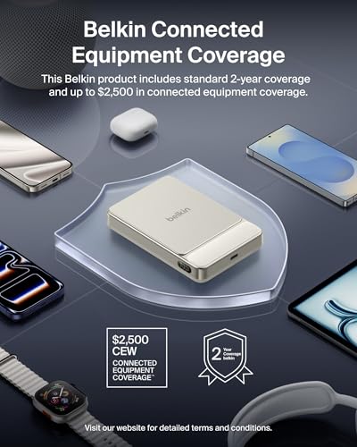 Belkin 10000mAh Qi2 25W Slim Portable Charger Power Bank with USB C Cable - color: Sand