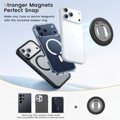 Double Sided Magnetic Kickstand,360°Rotation Cell Phone Grip Stand Finger Ring for iPhone 17 Pro Max 16 15 14 13 12 MagSafe Accessories,Fit Magnetic Car Mount, Black - color: Black