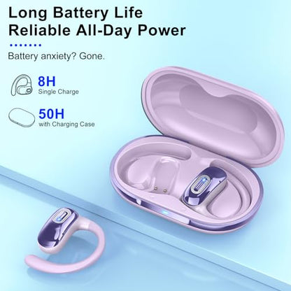 Open Ear Headphones, NEW Over Ear Earbuds with 4 ENC Noise-Canceling Mic - color: Lavender