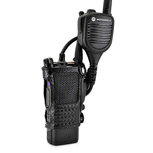 Turtleback Radio Holster for Motorola APX6000 – Durable Basket Weave Leather Radio Holster with Heavy-Duty Ratcheting 2.25" Belt Loop – All-Button Access – Fits Slim or Extended Battery - color: Black Basketweave APX6000 Belt Loop