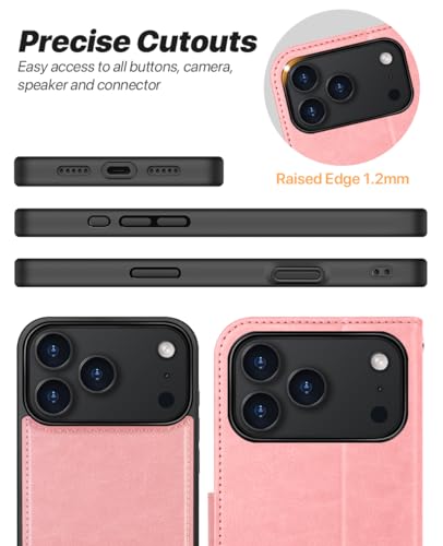 OCASE for iPhone 17 Pro Detachable Wallet Case with Card Holder, 2 in 1 PU Leather Flip Folio with RFID Blocking Stand Wrist Strap Shockproof Phone Cover 6.3 Inch 2025, Light Pink - color: Light Pink, size: iPhone 17 Pro