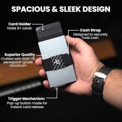 CODE 118 Wallet for Men - Slim Minimalist Aluminum Magnetic Card Holder - RFID Blocking Front Pocket Mag Safe Wallet with Strong Magnet Attachment (Metallic Silver) - color: Metallic Silver
