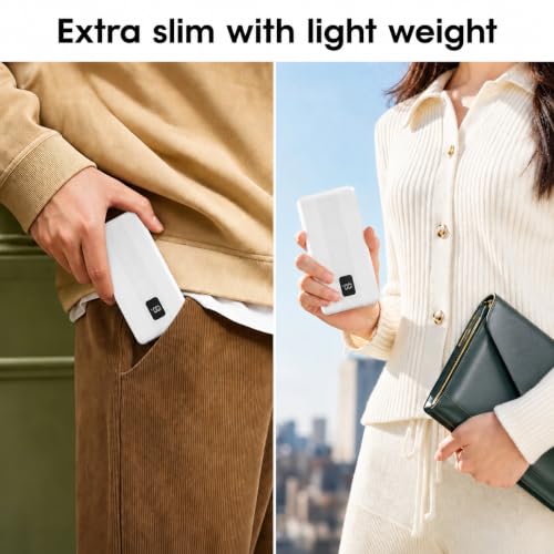 10000mAh Portable Charger with 4 Built-in Cables, 22.5W Fast Charging Power Bank, LED Display, Slim Travel Battery Pack for iPhone 17/16/15/14, Samsung Galaxy, iPad & More - color: White