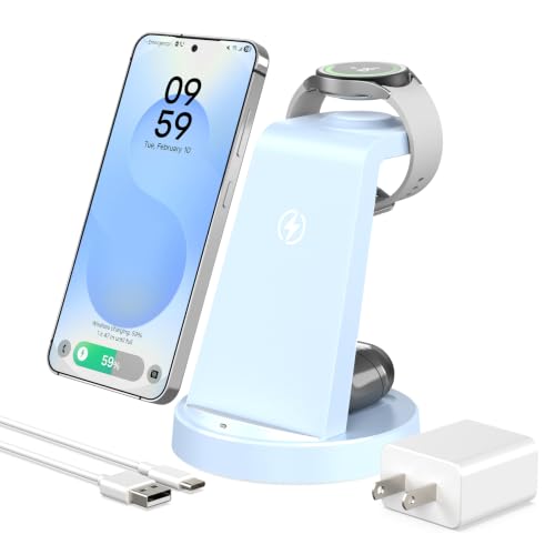 Wireless Charger for Samsung, 3-in-1 Android Charging Station - color: Blue