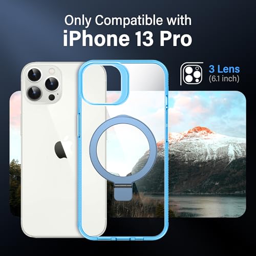 Magnetic Case for iPhone 13 Pro - [Built-in Invisible Stand] [Compatible with MagSafe] [Military Grade Drop Protection] Anti-Yellowing Hard Back Silicone Edge Cover, 6.1", Clear Blue - color: Clear Blue, size: iPhone 13 Pro 6.1''