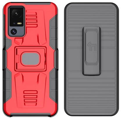 Nakedcellphone Rugged Combo for Jitterbug Smart 4 Phone Case - Red | Hybrid Cover + Belt Clip Holster, Rotating Holder, Ring Grip, with Kickstand, Mounting Plate, Fits Lively Smart4 or TCL 40XL - color: Red