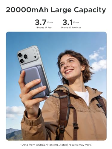 UGREEN 20000mAh Qi2 15W Power Bank, Built-in Cable PD 30W for iPhone 18 Pro