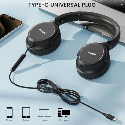 USB C Wired Over-Ear Headphones with Microphone - color: Black