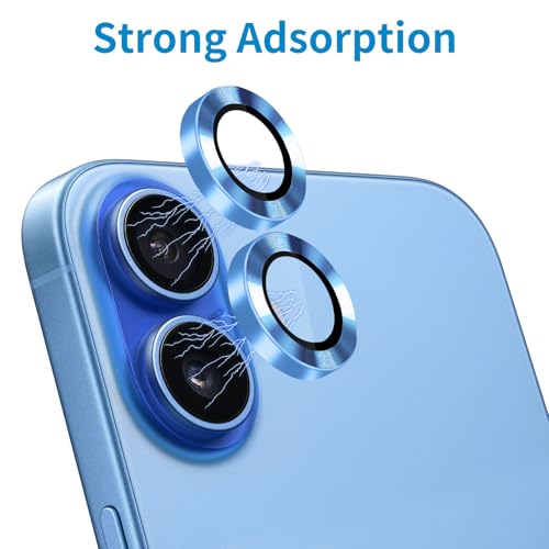 Designed for iPhone 16 and 16 Plus Camera Lens Protector, Metal Lens Cover 9H Tempered Glass Camera Cover Anti Scratch Shockproof Screen Protector, - color: Ultramarine