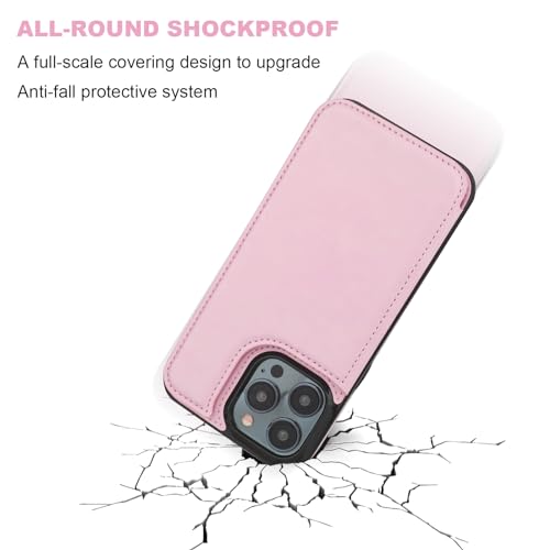 ONETOP for iPhone 15 Pro Max Wallet Case with Credit Card Holder,Pink | Kickstand,ID/Cash Holder,Case Wallet with Card Slots,Double Magnetic Clasp,Durable PU Leather Shockproof Cover for Women Men - color: Pink