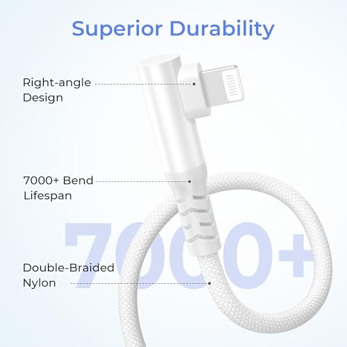 Basesailor iPhone 14 13 Charger Cable Right Angle 6.6FT with USB A Adapter - color: White, size: 6.6FT/2M