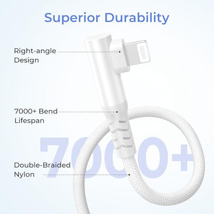 Basesailor iPhone 14 13 Charger Cable Right Angle 10FT with USB A Adapter - color: White, size: 10FT/3M